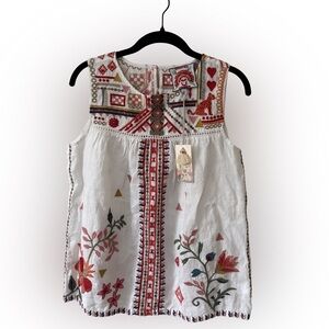NWT - Johnny Was - Relaxed Yoke Tank Georgia White Embroidered Linen Top - S